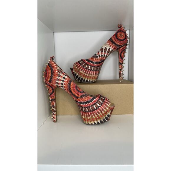 Wild Pair Y2K Alaina Studded High Heel Stiletto Pink Orange Geometric Size 8 - Picture 4 of 12